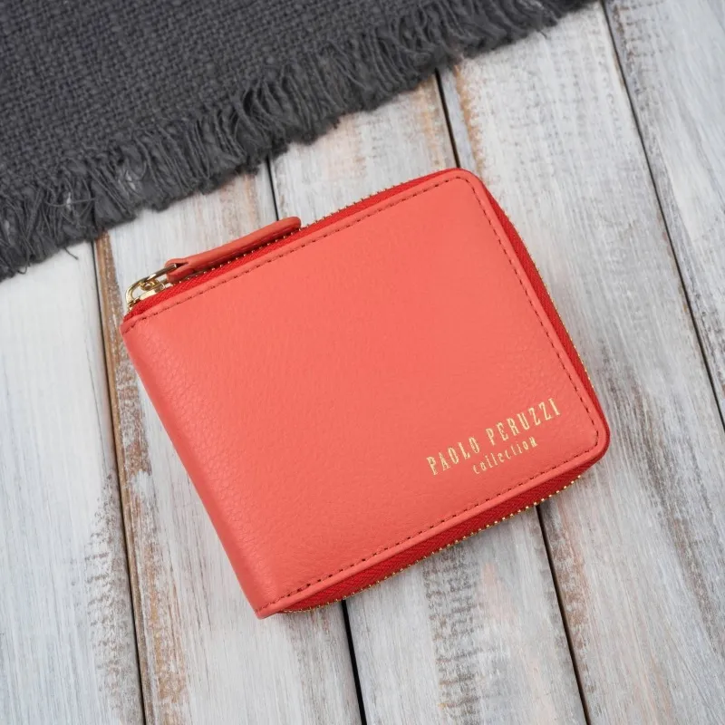 Portfel damski skórzany mały pomarańczowy w orientacji poziomej z RFID Paolo Peruzzi KV-04-OR