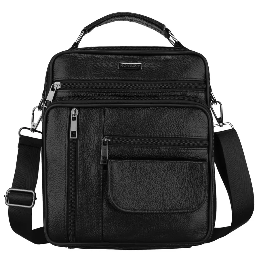 Skórzana, poręczna listonoszka męska w czarnym kolorze - Rovicky