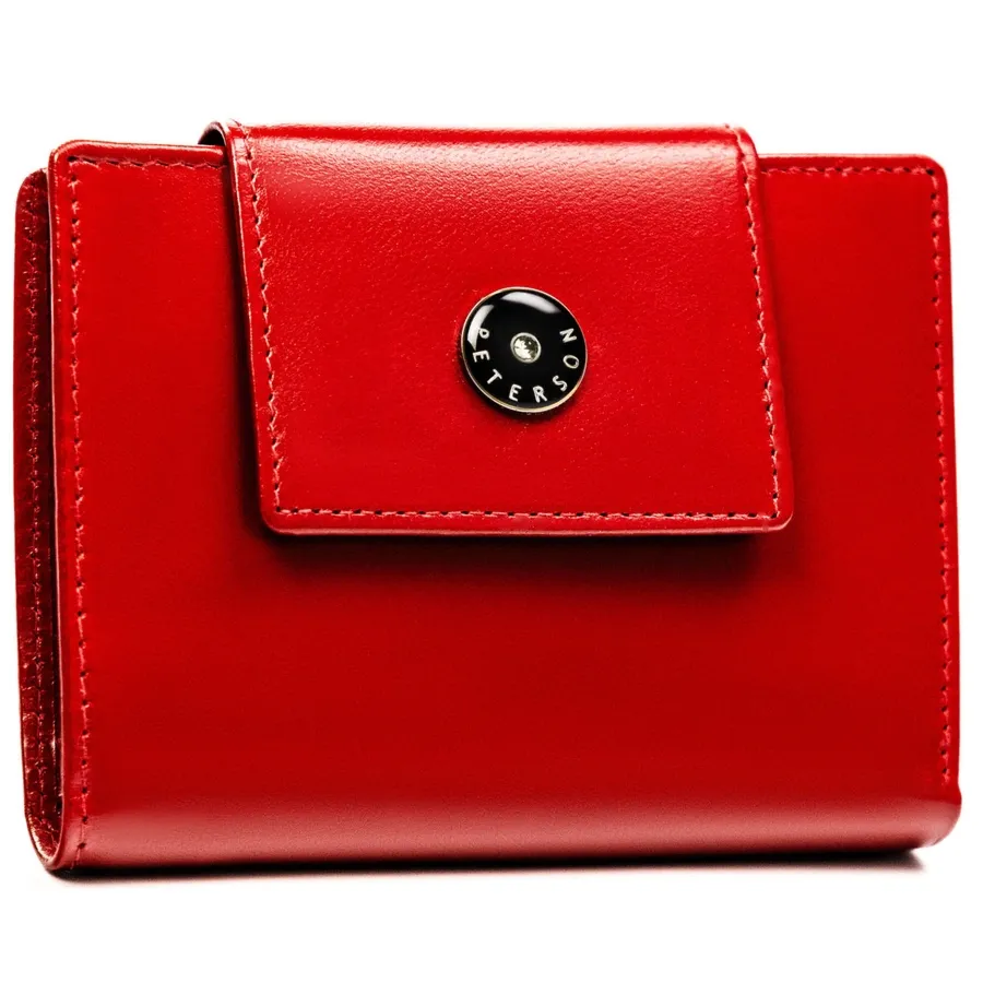 Portfel damski ze skóry naturalnej w czerwonym kolorze zamykany zatrzaskiem - Peterson