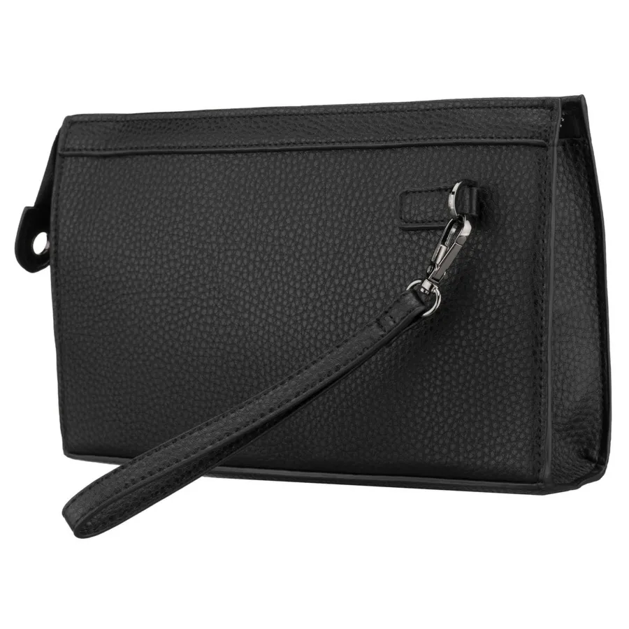 Praktyczna saszetka męska ze skóry ekologicznej w czarnym kolorze z uchwytem do ręki - Rovicky