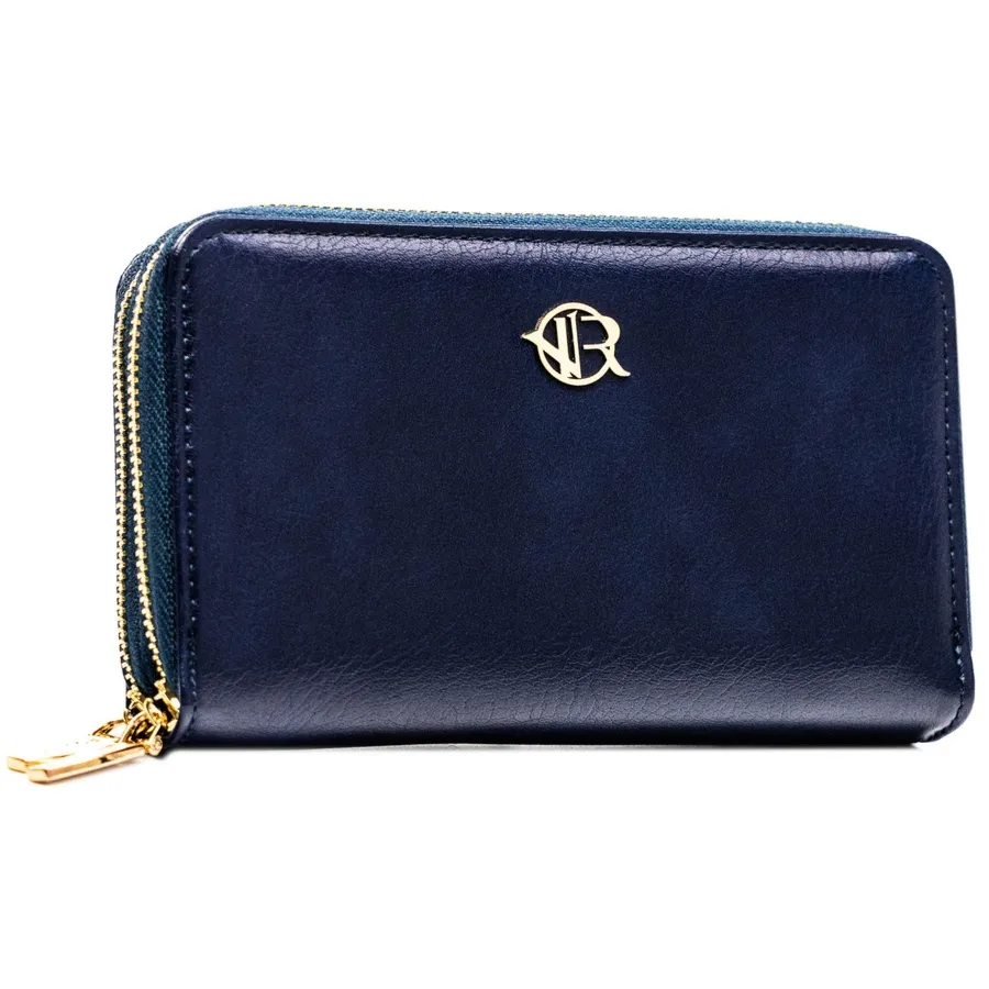 Granatowy portfel-piórnik damski ze skóry ekologicznej zamykany suwakiem - Rovicky