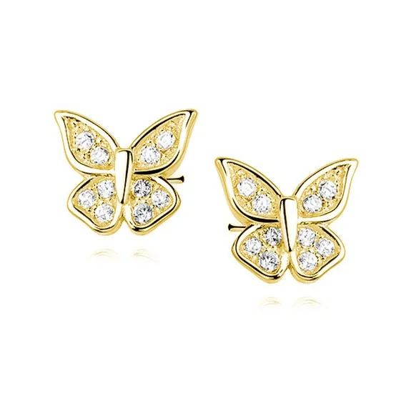 Kolczyki srebrne motylki pozłacane z cyrkoniami