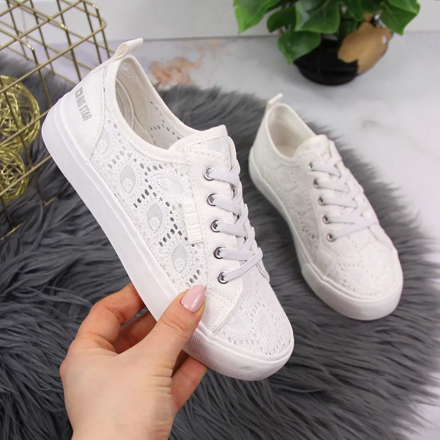 Białe tenisówki koronkowe Big Star W274925
