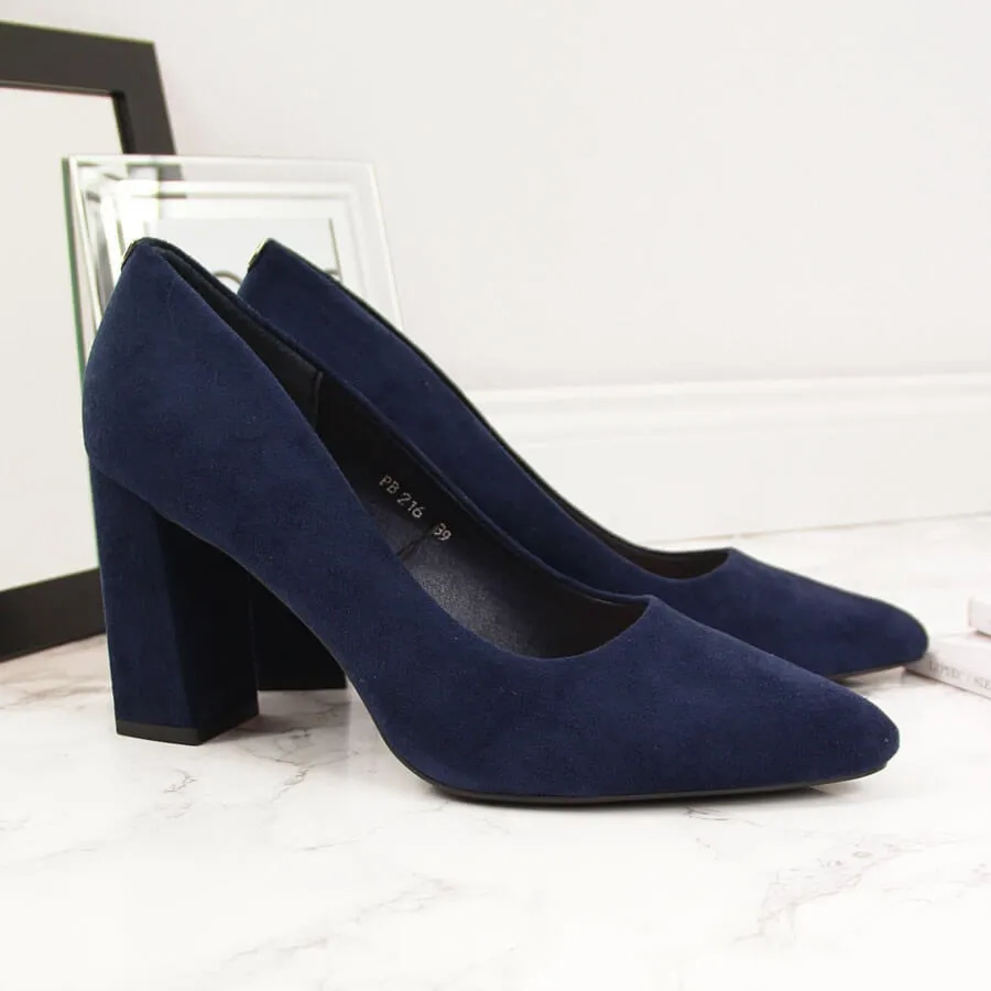 Czółenka na słupku zamszowe granatowe Sergio Leone