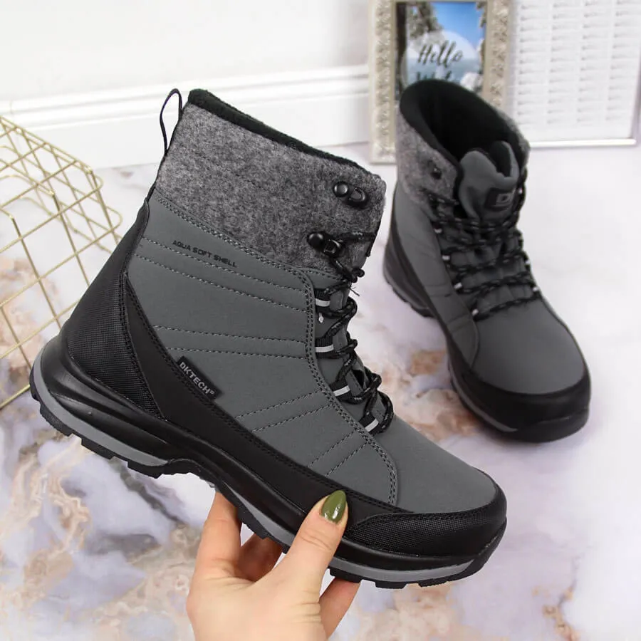 Śniegowce zimowe wodoodporne sznurowane szare DK 2104