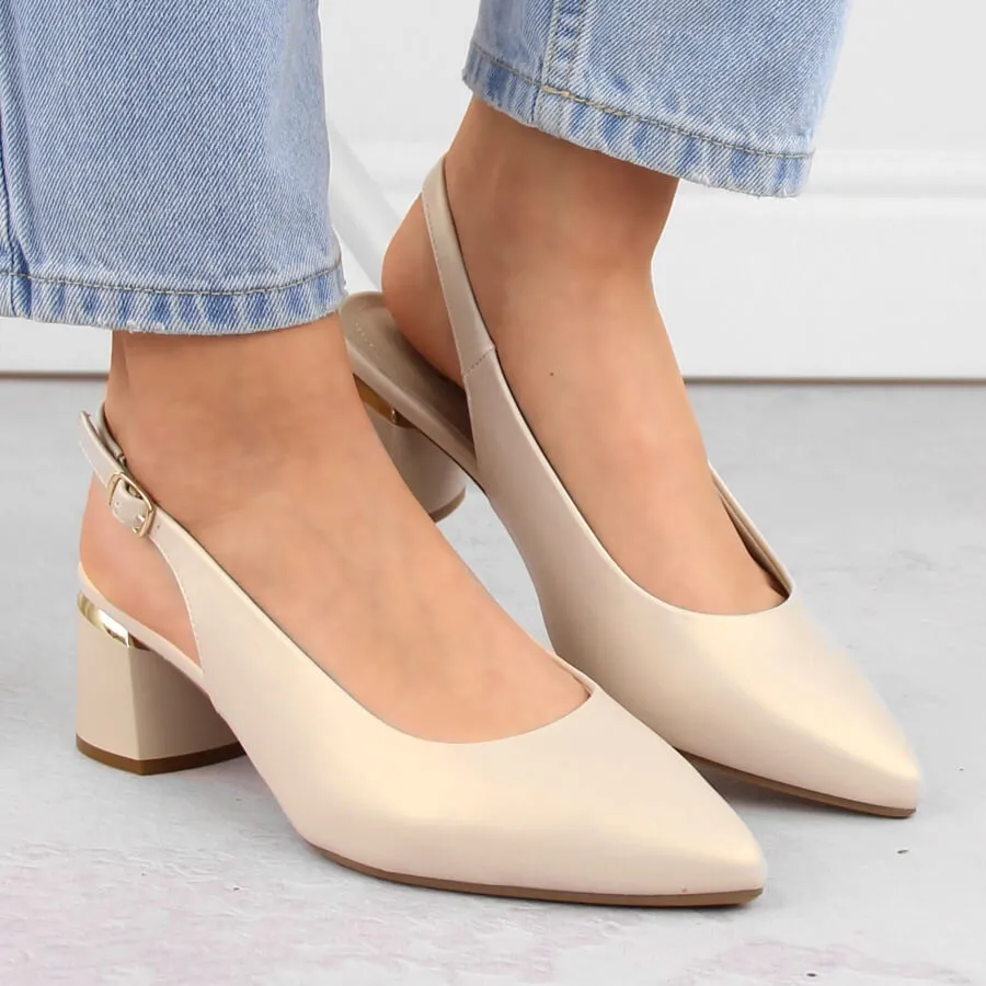 Sandały damskie eleganckie pełne w szpic beżowe perłowe Sergio Leone SK175