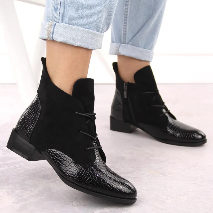 Botki damskie lakierowane kroko czarne Potocki 12498