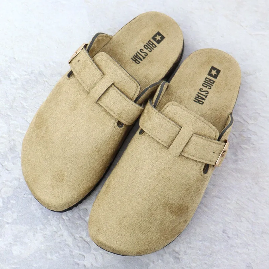 Klapki damskie zabudowane zamszowe beżowe Big Star SS274738