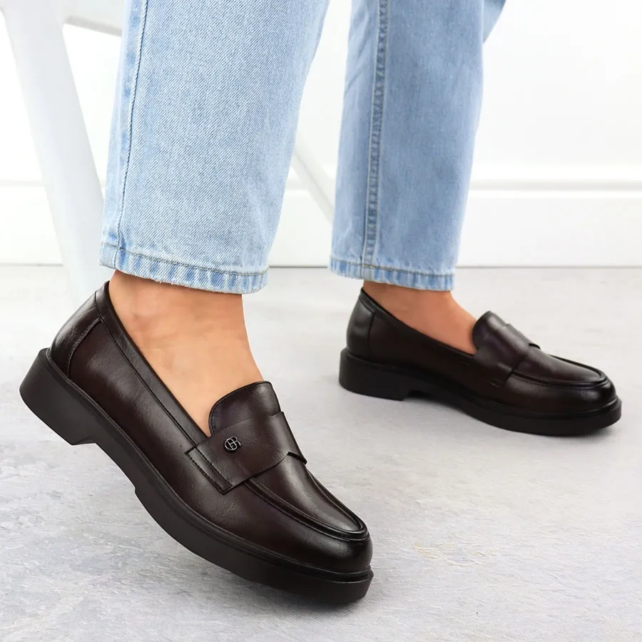 Półbuty damskie mokasyny lordsy brązowe Potocki JE19332