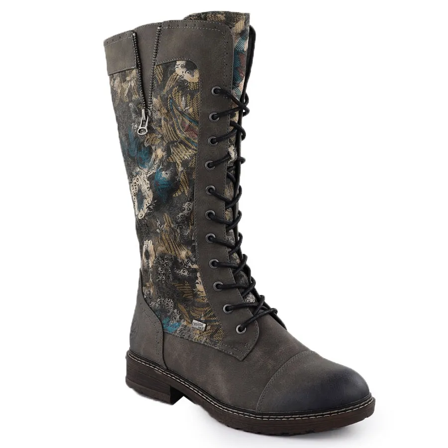 Wodoodporne kozaki damskie oficerki sznurowane szare Rieker 94731-90