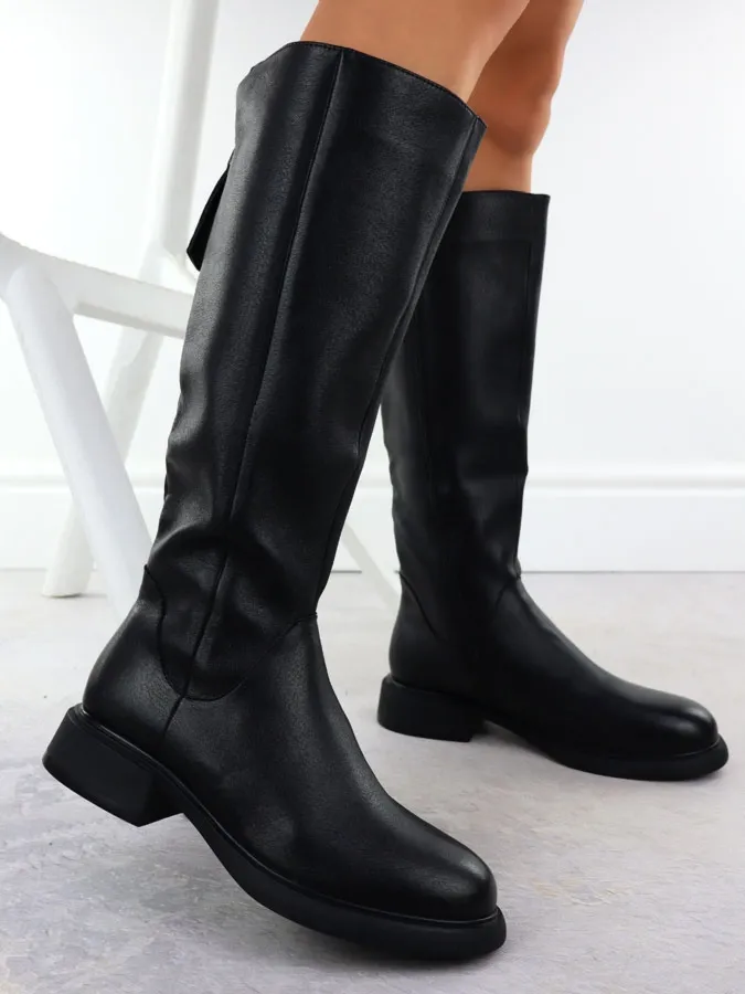 Skórzane kozaki damskie oficerki czarne D&A S.Barski Premium Collection JC52-837