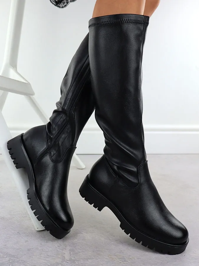 Kozaki damskie na platformie czarne Potocki 25-12729