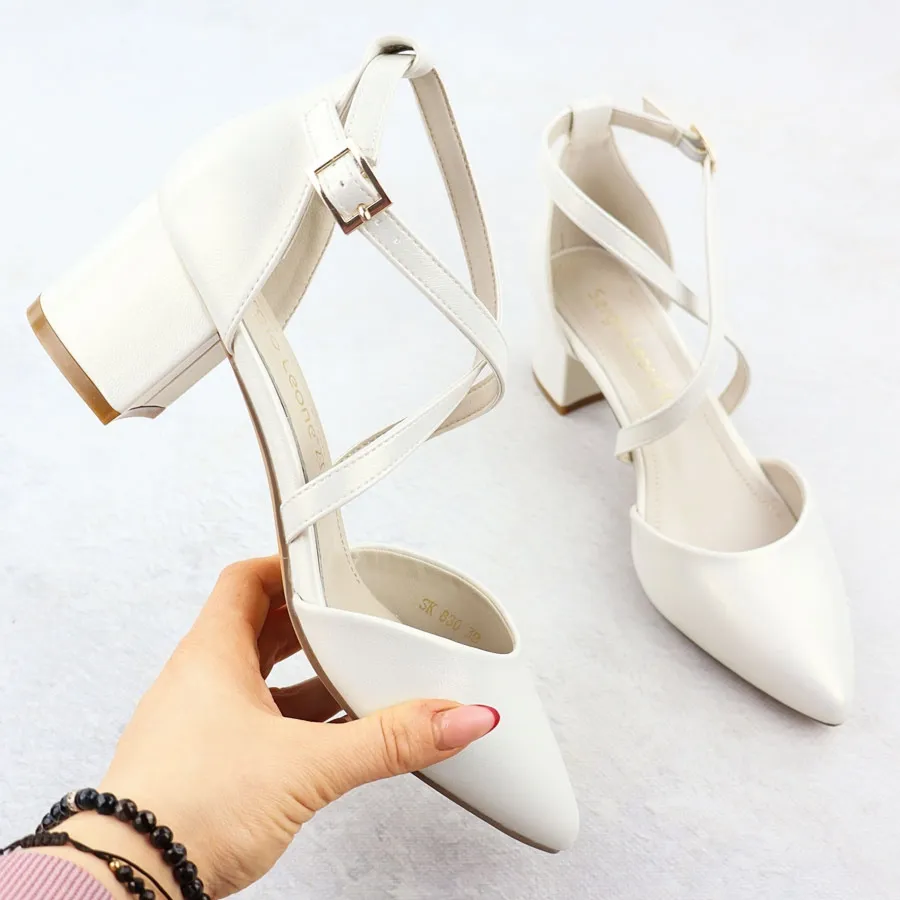 Sandały damskie na słupku perłowe kremowe Sergio Leone SK-830