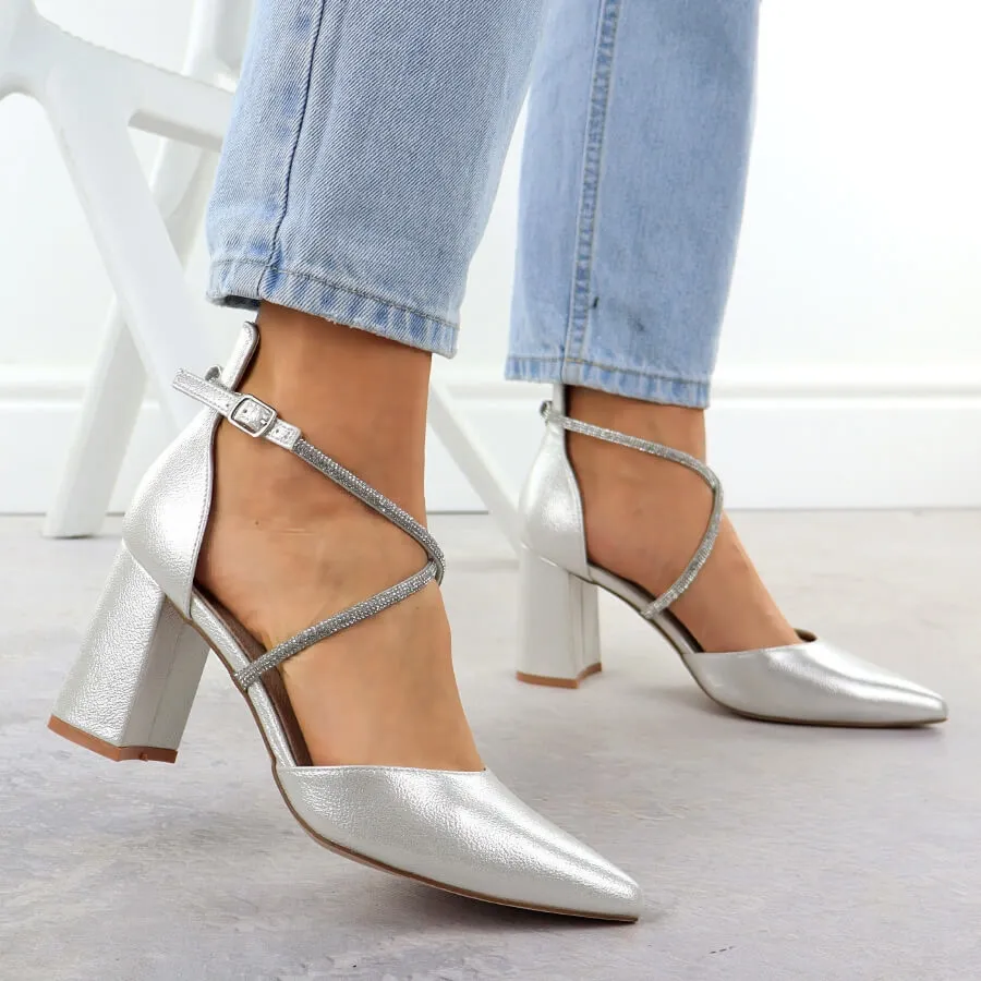 Sandały damskie na słupku z cyrkoniami srebrne Sabatina 750-1