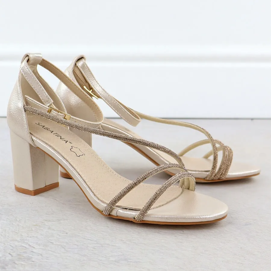 Sandały damskie na słupku z cyrkoniami złote Sabatina 730-1