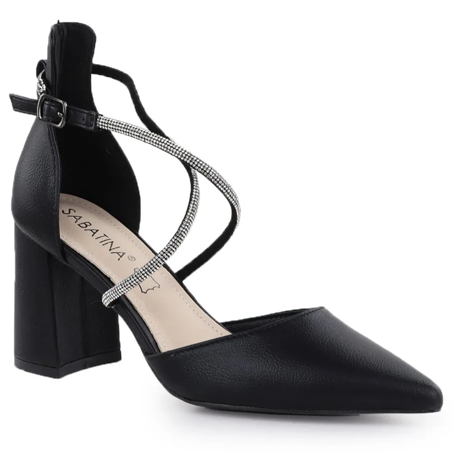 Sandały damskie na słupku z cyrkoniami czarne Sabatina 750-1