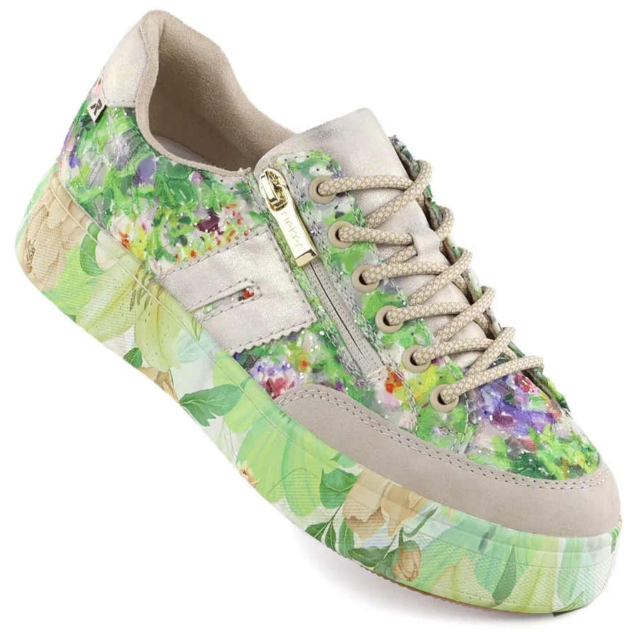 Półbuty damskie na platformie zielone Rieker M7711-91