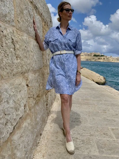 Koszula damska oversize długa VALENTINA NIEBIESKA W KWIATY XL