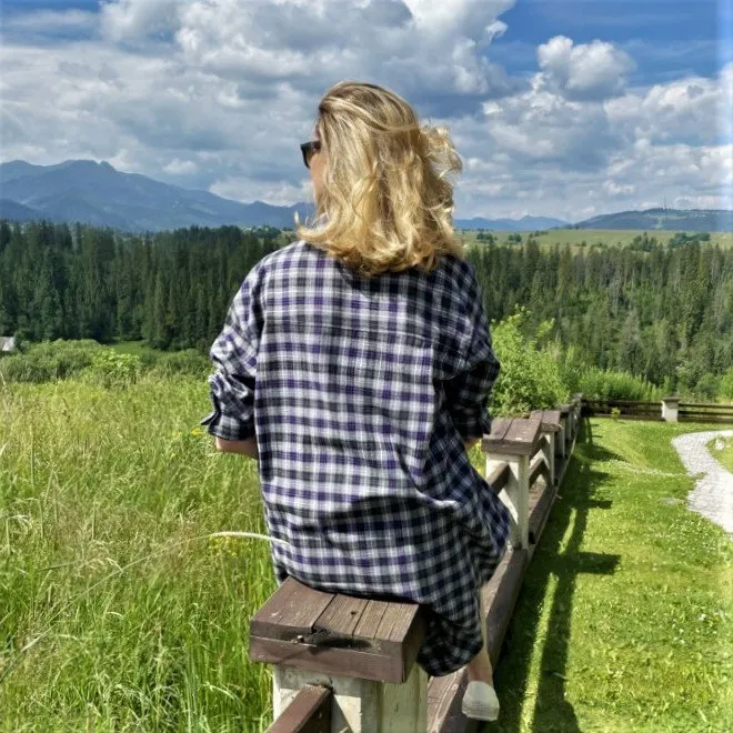 Koszula damska flanelowa oversize długa VALENTINA FIOLET M