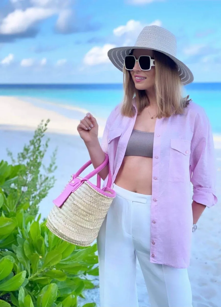 Koszula damska oversize różowa lniana S