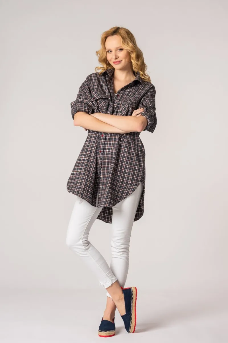 Koszula damska flanelowa oversize średnia długość  LILLY BORDO S