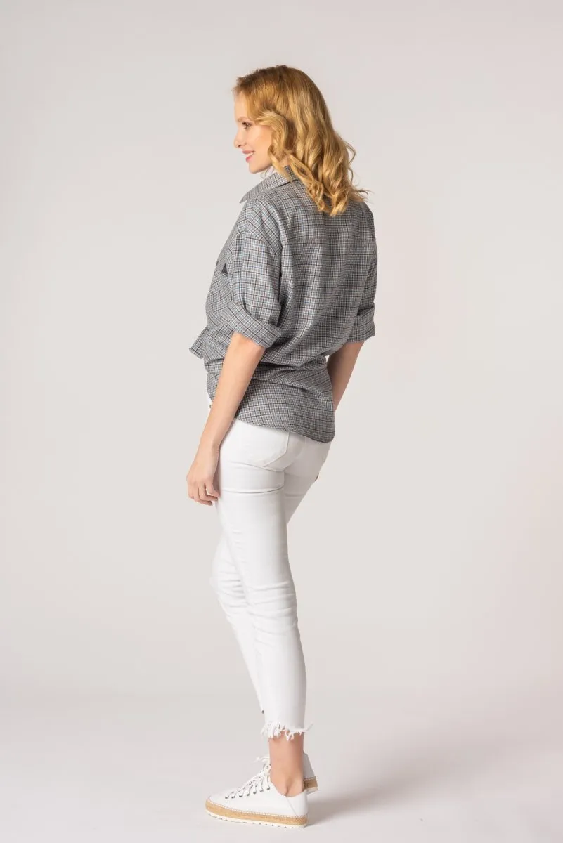 Koszula damska flanelowa oversize krótka  AVA BŁĘKIT M