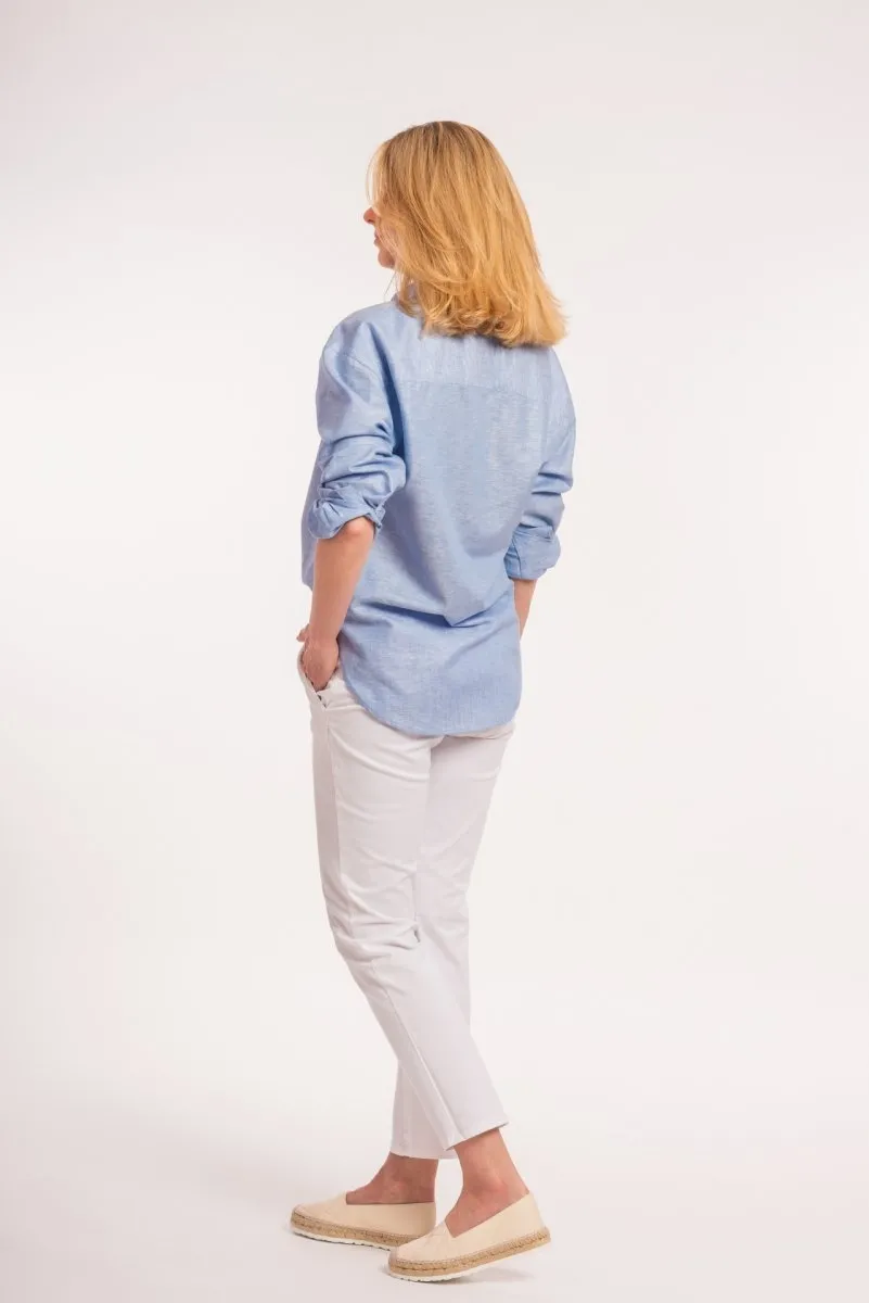 Niebieska koszula oversize damska lniana S