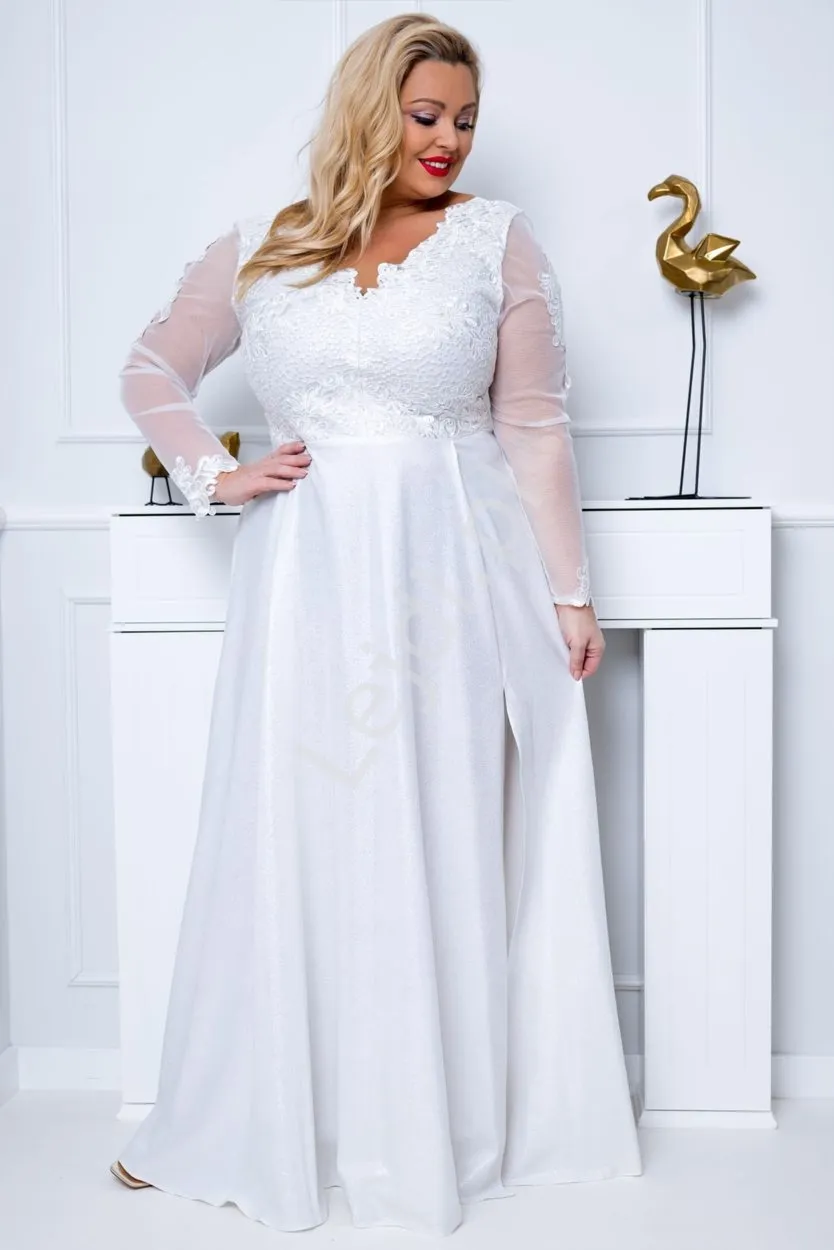 Biała sukienka na ślub cywilny ze srebrnymi opiłkami plus size - Carmen