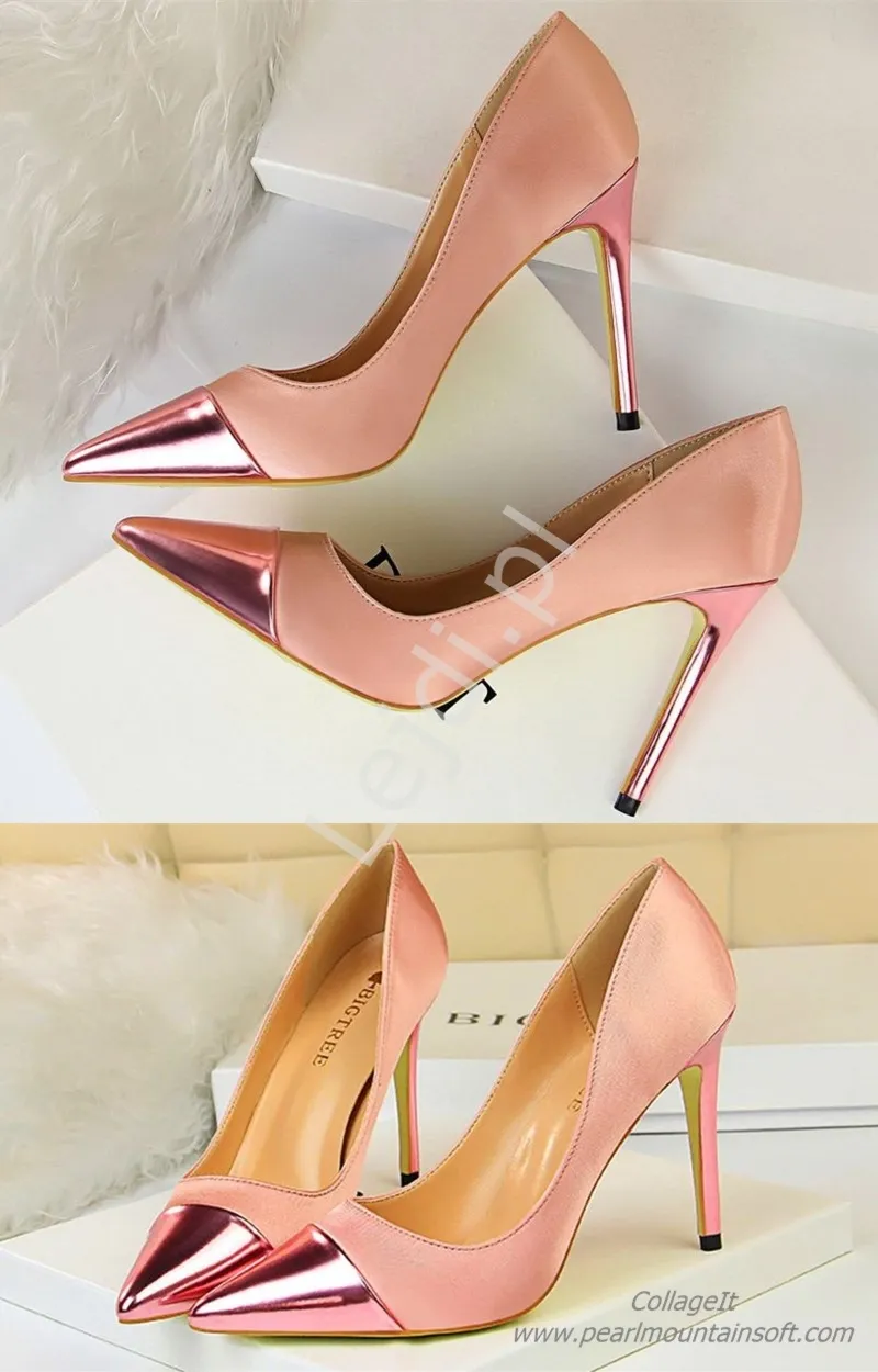 Różowe szpilki z metalicznym czubkiem 5401