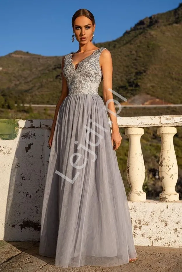 Szara sukienka na wesele, studniówkę  Chiara