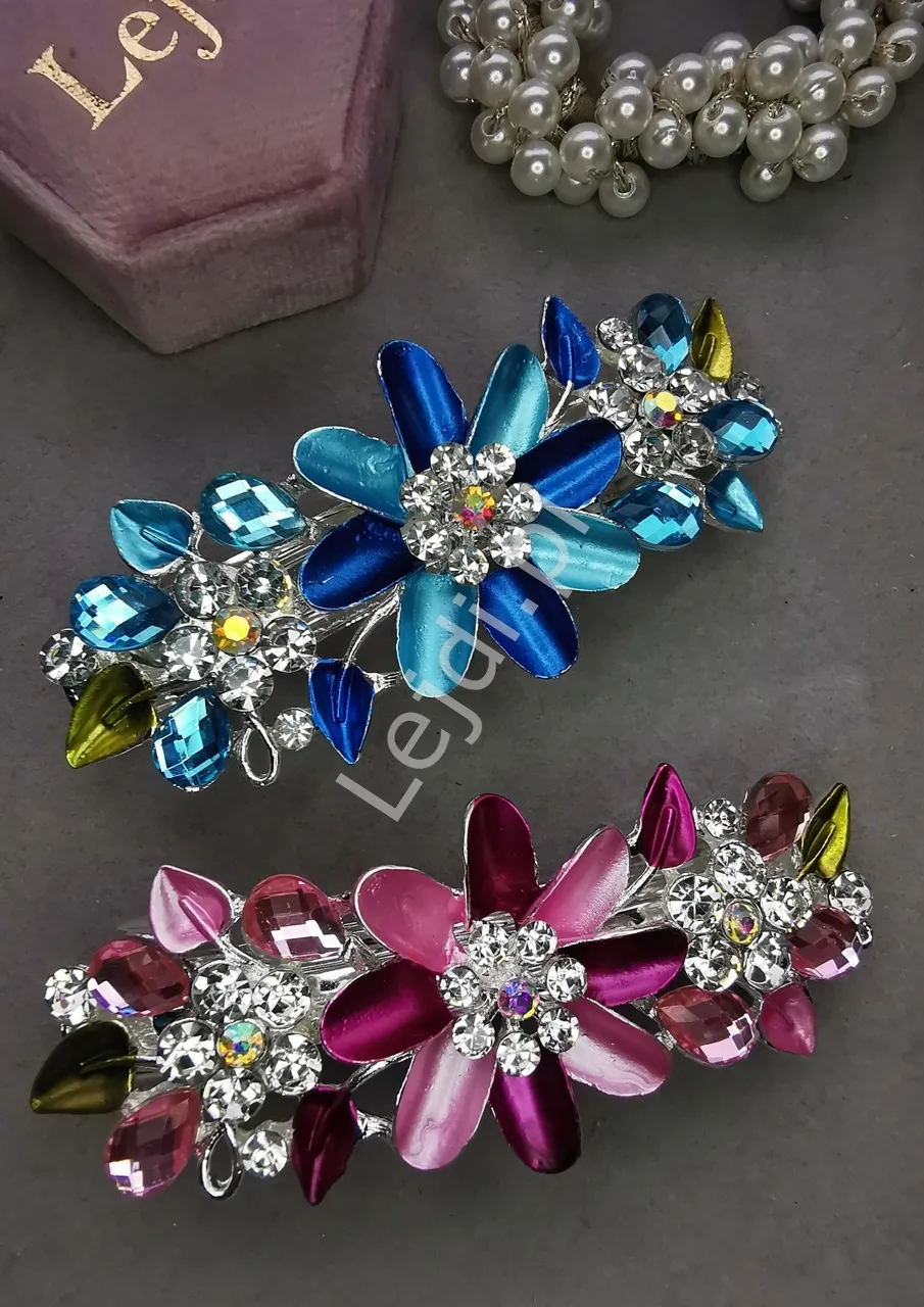 Spinka do włosów różowe kwiaty z kryształkami