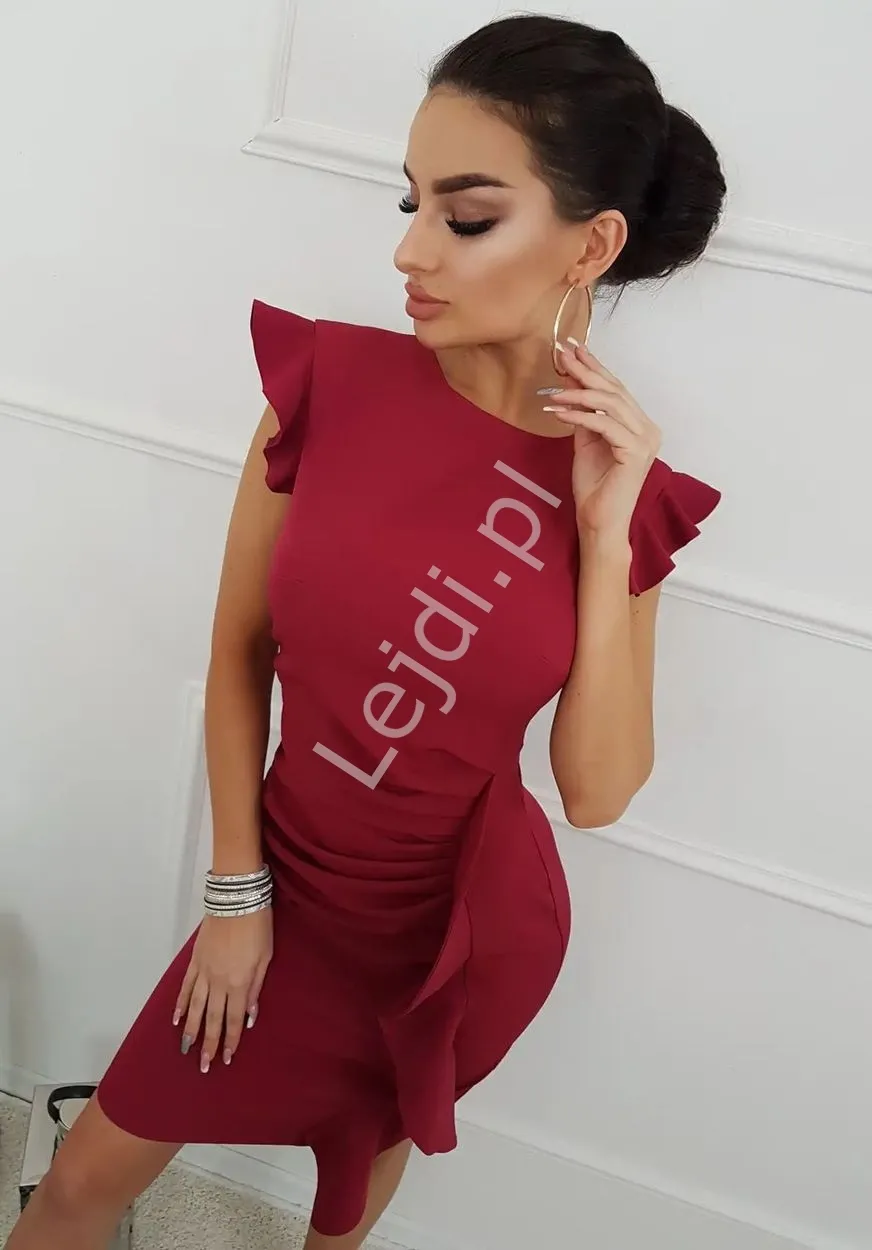 Bordowa sukienka obcisła na wesele, na koktajl party, na imprezy,  KM66k