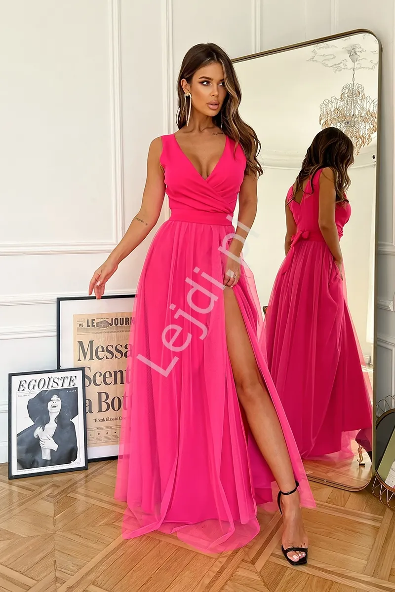 Suknia Plus Size na studniówkę, wesele, sylwestra  neonowy róż HB248