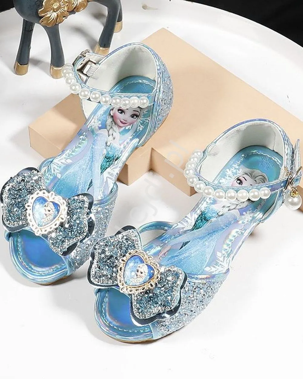 Brokatowe niebieskie sandałki z kokardą Frozen, Kraina Lodu, Elza 306