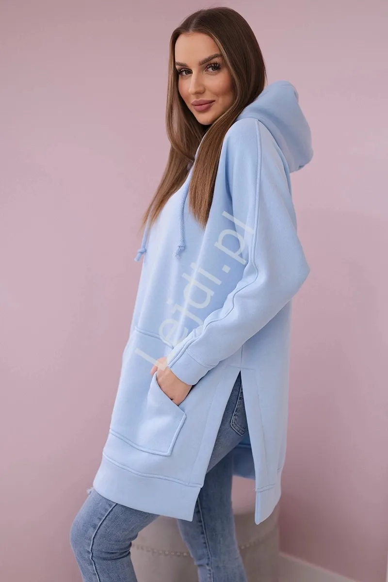 Ciepła błękitna bluza damska na wiosnę, jesień i zimę   9319