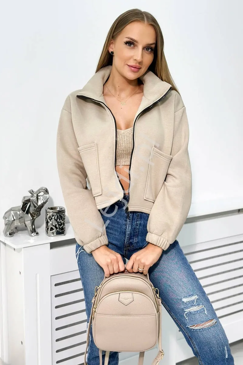 Beżowa bluza bawełniana ocieplana z  guzikami 9464