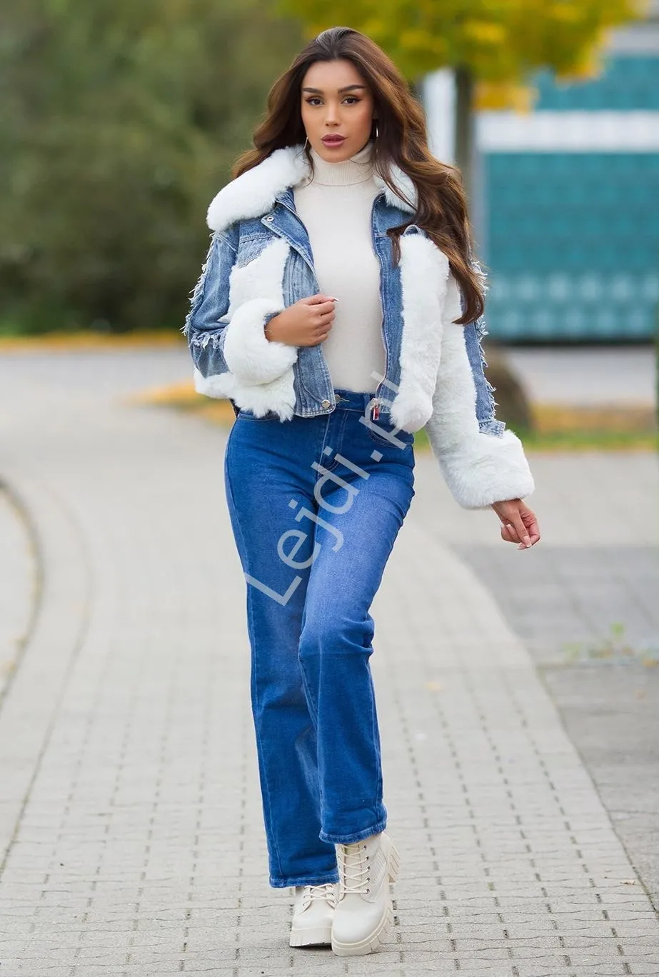 Jeansowe spodnie z wysoką talią, niebieskie spodnie bootcut 9338