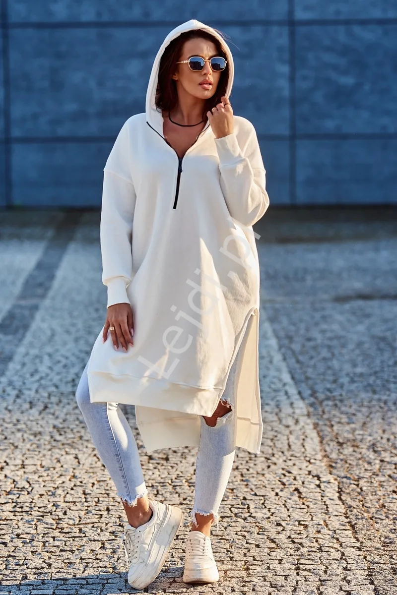 Damska bluza długa na wiosnę, jesień i zimę, kremowa 9301