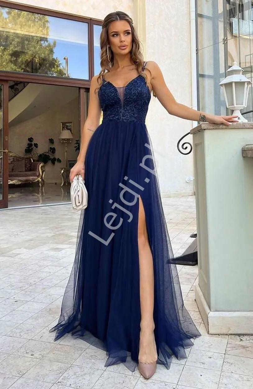 Granatowa sukienka na studniówkę, na wesele, na bale HB300