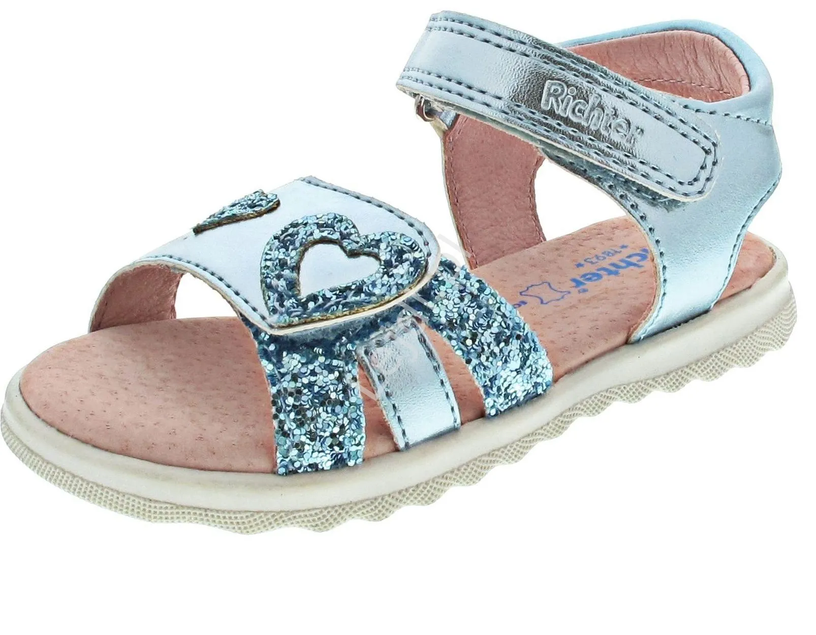 Błękitne sandały dziecięce, skórzane sandałki Richter dla dziewczynki
