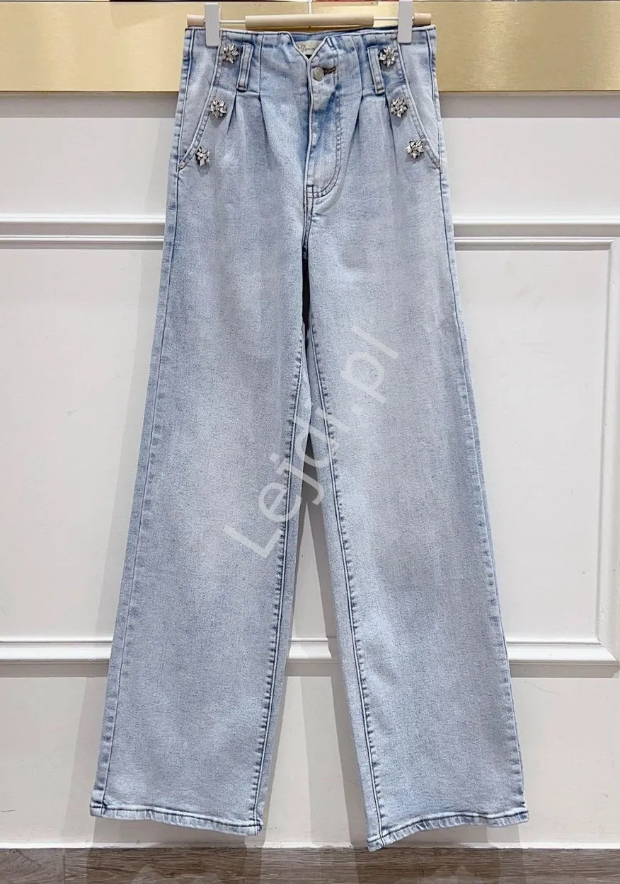 Jasno niebieskie jeansy z wysoką talią i rozszerzanymi nogawkami 3932