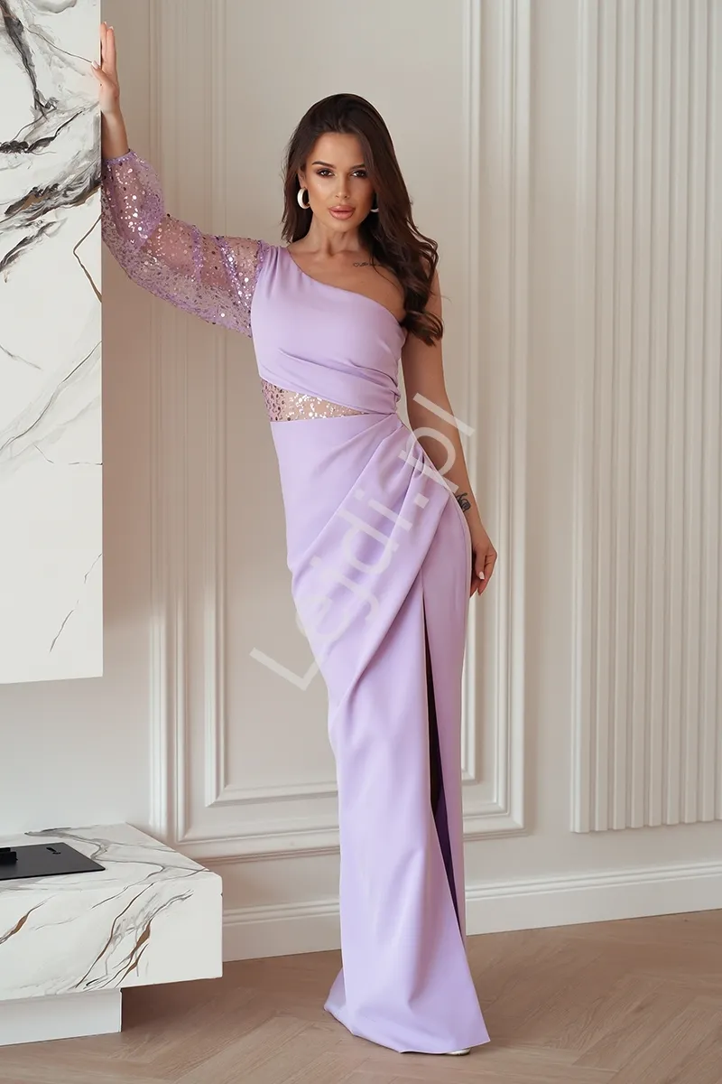 Sukienka lawendowa na jedno ramię HB296