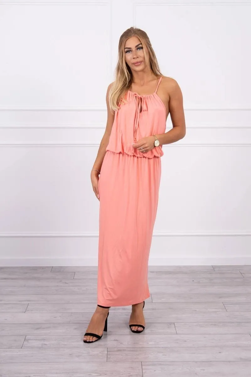 Sukienka boho z rozporkiem łososiowa