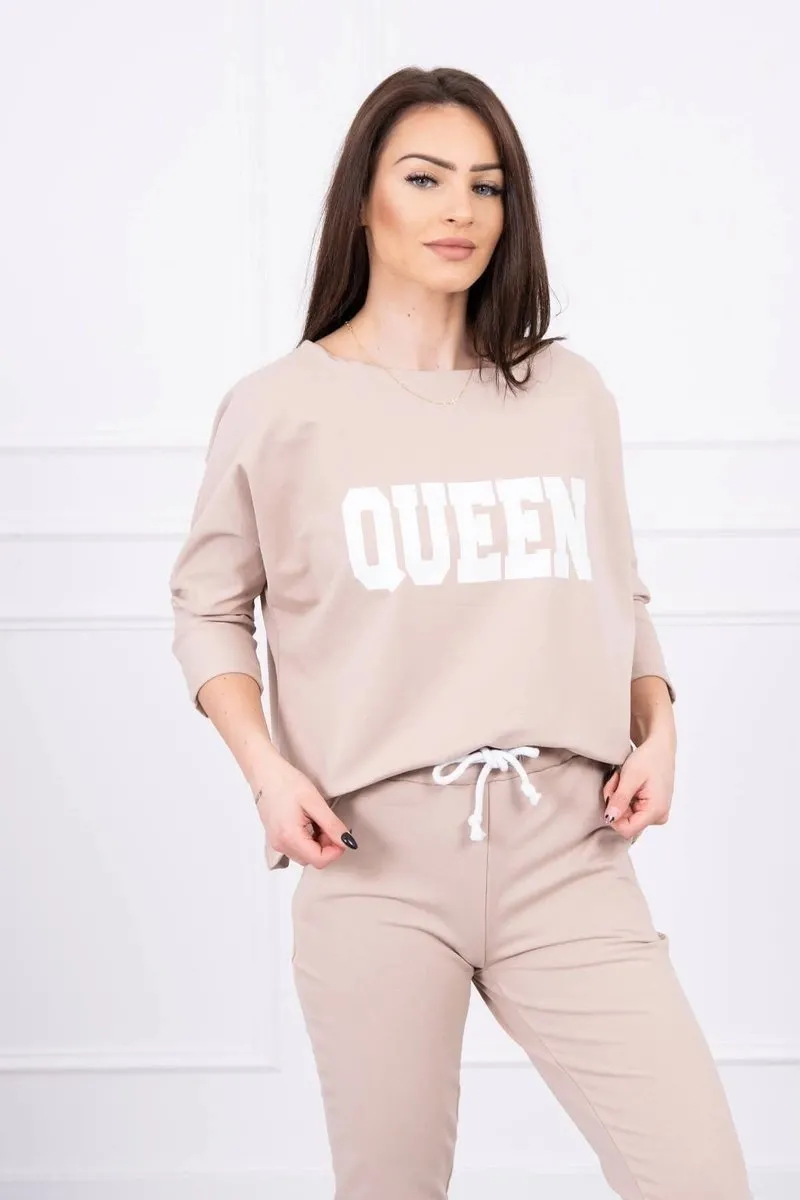 Komplet z nadrukiem Queen beżowy