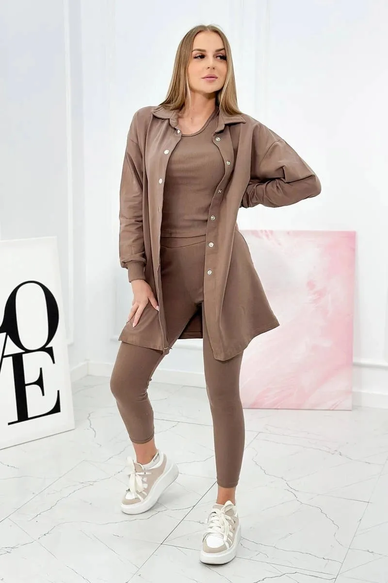 Komplet 3-częściowy bluza, top i legginsy mocca 9452