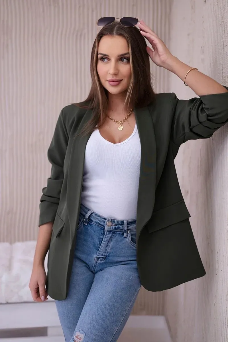 Marynarka z klapami elegancka khaki  9709