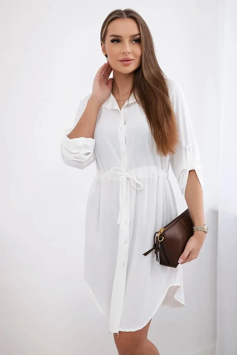 Sukienka z zapięciem na guziki i wiązaniem w talii ecru Marsala muślin