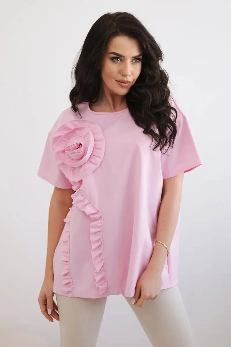 Bluzka new punto z ozdobnym kwiatem jasno różowa