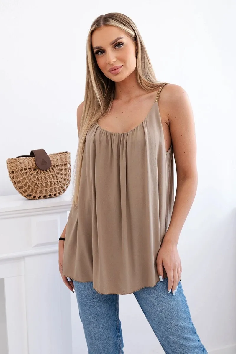 Bluzka z wiskozy na ramiączkach camelowa