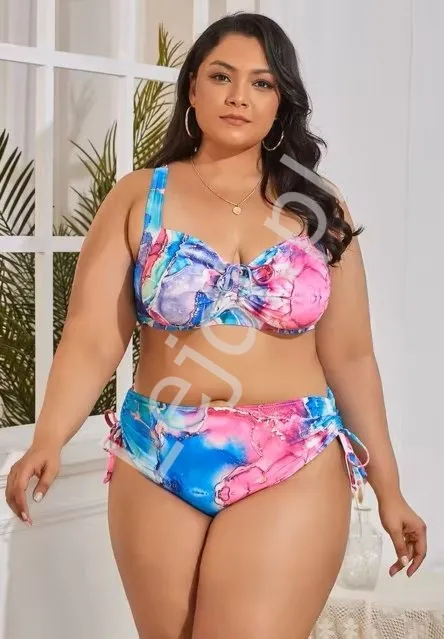Bikini Plus Size rózowo niebieski marmurek
